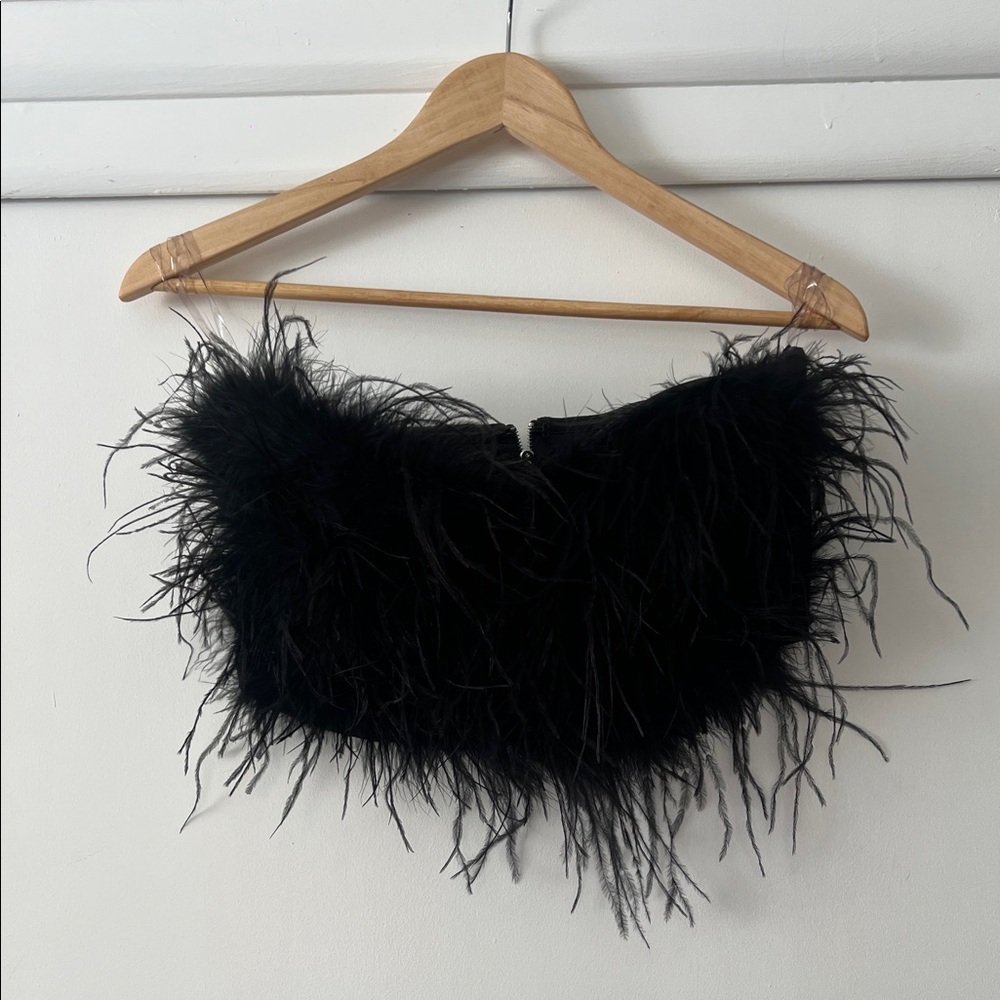Fashion Nova Black Feathered Tank Top